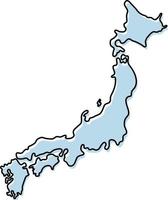 stiliserade enkel kontur karta över japan ikon. blå skiss karta över japan vektorillustration vektor