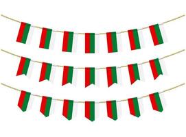 Bulgarien-Flagge an den Seilen auf weißem Hintergrund. Satz patriotischer Ammerflaggen. Flaggendekoration der bulgarischen Flagge vektor
