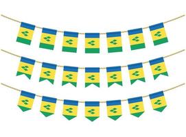St. Vincent und die Grenadinen-Flagge an den Seilen auf weißem Hintergrund. Satz patriotischer Ammerflaggen. Flaggendekoration von St. Vincent und der Flagge der Grenadinen vektor