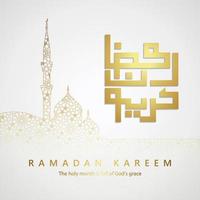 design grußkarte ramadan moment mit luxuriöser arabischer kalligrafie, halbmond, traditioneller laterne und moscheemustertextur islamische hintergrundvorlage. vektor