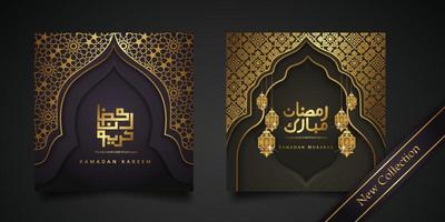 ramadan hintergrund islamisches grußdesign mit moscheentür mit blumenverzierung und arabischer kalligrafie. Vektor-Illustration vektor