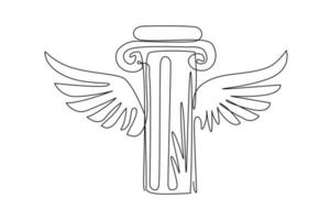 Einzelne einzeilige Zeichnung Säule Flügel flache Logo-Vorlage gebrauchsfertig, geeignet für Rechtssymbol, Gerechtigkeitssymbol, Hochbau, alte Architektur, Universität. Designvektor mit durchgehender Linie vektor