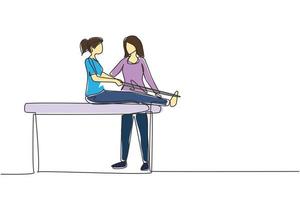 kontinuierliche einzeilige zeichnung menschenmassage, professionelle entspannungstherapie, medizinische gesundheit, weiblicher masseur. frau, die auf couch sitzt, medizin-wellness-therapeut spezialist. einzeiliger Entwurfsvektor vektor