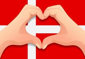 Dänemark-Flagge und Handherzform vektor