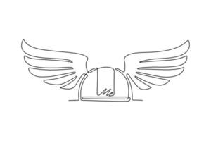 Single One Line Drawing Gallier, gälischer Kriegerhelm mit Flügeln. Kriegersymbol isoliert. flaches element für emblem, aufkleber, abzeichen, etikett, symbol. moderner grafischer Vektor des ununterbrochenen Strichzeichnungsdesigns