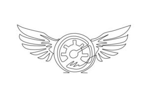 Single One Line Drawing Tachometer mit Flügeln. Racing Wings Speed-Logo-Design-Konzept. Tachometer, Drehzahlmesser, Temperatur, Tankanzeige. moderne grafische vektorillustration des ununterbrochenen zeichnendesigns vektor