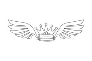 kontinuierliche einzeilige zeichnung krone mit flügeln. Fantasy-Kronensymbol isoliert auf weiß. königlich, luxus, vip, erstklassiges zeichen. Siegerpreis. magisches, märchenhaftes mädchenhaftes symbol. einzeiliger Entwurfsvektor vektor