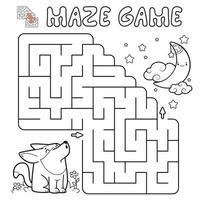 Labyrinth-Puzzle-Spiel für Kinder. Umrisslabyrinth oder Labyrinthspiel mit Wolf. vektor