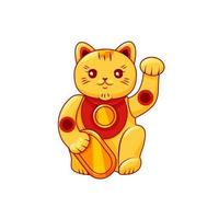 Goldene Katze Maneki Neko mit erhobener Pfote. Symbol für Glück und Reichtum. Vektor-Cartoon-Illustration auf einem weißen, isolierten Hintergrund vektor