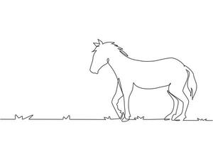 durchgehende einzeilige zeichnung stolzes weißes pferd geht anmutig mit starkem charakter. wilder mustang galoppiert in freier natur. Tiermaskottchen für Ranch. einzeiliges zeichnen design vektorgrafik illustration vektor