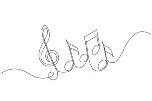 kontinuerlig en rad ritning noter på stav. musikalisk symbol i en linjär minimalistisk stil. trendig abstrakt vågmelodi. vektor kontur skiss ljud. enda rad rita design grafisk illustration