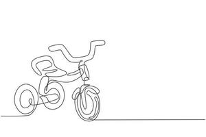 enkel en rad teckning barn trehjuling. barn trehjuling transport. trehjuling, barncykel. skiss scratch board imitation. modern kontinuerlig linje rita design grafisk vektorillustration vektor