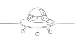 einzelne durchgehende Linie Zeichnung UFO-Flugzeug-Spielzeug-Symbol. ufo-designkonzept aus der astronomiesammlung. süße astronauten, die auf einem ufo-raumschiff fliegen. dynamische einzeilige abgehobene betragsgrafikdesign-vektorillustration vektor