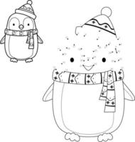 Punkt-zu-Punkt-Weihnachtspuzzle für Kinder. Spiel Punkte verbinden. Weihnachts-Pinguin-Vektor-Illustration vektor