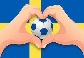 sverige fotboll och hand hjärta form vektor