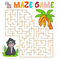 labyrint pusselspel för barn. labyrint- eller labyrintspel med gorilla. apa och bananer vektor