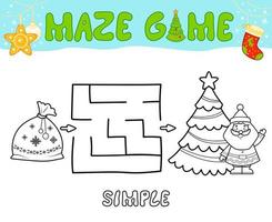 Weihnachtslabyrinth-Puzzlespiel für Kinder. einfaches umrisslabyrinth- oder labyrinthspiel mit weihnachtstasche. vektor