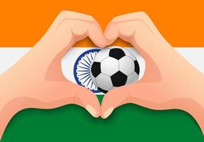 Indien-Fußball und Handherzform vektor