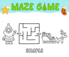 Weihnachtslabyrinth-Puzzlespiel für Kinder. einfaches umrisslabyrinth- oder labyrinthspiel mit weihnachtsmann. vektor