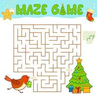 Weihnachtslabyrinth-Puzzlespiel für Kinder. labyrinth- oder labyrinthspiel mit weihnachtsvogel. vektor