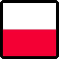 Polens flagga i form av kvadrat med kontrasterande kontur, kommunikationstecken för sociala medier, patriotism, en knapp för att byta språk på webbplatsen, en ikon. vektor