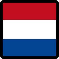 Nederländernas flagga i form av fyrkant med kontrasterande kontur, kommunikationstecken för sociala medier, patriotism, en knapp för att byta språk på webbplatsen, en ikon. vektor