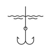 krok i vatten glyfikon. siluett symbol. negativt utrymme. fiskkrok. sportfiskeutrustning. vektor isolerade illustration