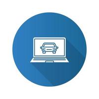 Laptop mit langem Schatten-Glyphen-Symbol des flachen Designs des Autos. Taxi-Website. Vektor-Silhouette-Illustration vektor