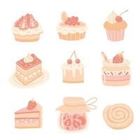 cupcakes bageri desserter vektor set.