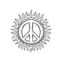 svart och vit fred och eld symbol doodle illustration för klistermärke tatuering affisch t-shirt design etc vektor