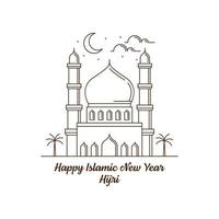 frohes islamisches neues jahr hijri monoline oder line art style vector illustration