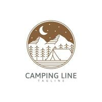 camping logotyp eller illustration i linje stil vektor formgivningsmall