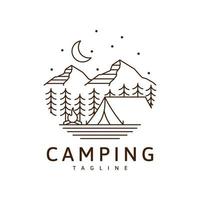 camping logotyp eller illustration monoline eller line art stil vektor