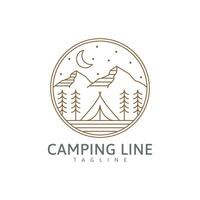camping logotyp eller illustration i linje stil vektor formgivningsmall