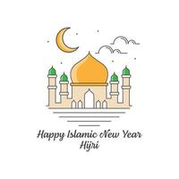 gott islamiskt nytt år hijri monoline eller linjekonst stil vektorillustration vektor