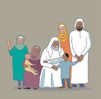 enkel vektorillustrationsteckning av muslimska stora familjer som samlas. firar eid med familjen hemma koncept. modern design vektorillustration vektor