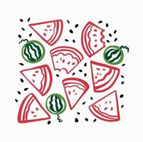 Wassermelone handgezeichnete Doodle-Symbole. Gekritzel-ClipArt. vektor