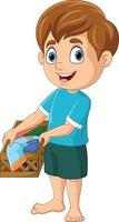 Cartoon kleiner Junge mit einem Korb voller Kleider vektor