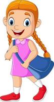 Cartoon-Schulmädchen mit Rucksack zur Schule gehen vektor