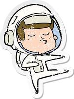 beunruhigter Aufkleber eines selbstbewussten Cartoon-Astronauten vektor