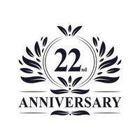 22-jähriges Jubiläum, luxuriöses Logo-Design zum 22-jährigen Jubiläum. vektor