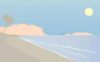 vektor illustration av havet, sandstranden och bergen, pastellfärger.
