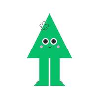 helle geometrische Grundform des grünen Dreiecks mit Gesichtsausdruck und Füßen. niedliche bunte form, trendige farben, illustration für moderne kinderbildung. lustiger charakter, trendiges emoji