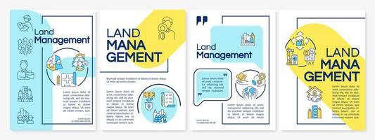 Blaue und gelbe Broschürenvorlage für nachhaltige Landbewirtschaftung. Konstruktion. Broschürendesign mit linearen Symbolen. 4 Vektorlayouts für Präsentationen, Jahresberichte. vektor