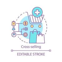 Cross-Selling-Konzept-Symbol. Verkauf Methode Idee dünne Linie Abbildung. Verkauf verwandter Produkte oder Dienstleistungen. Kundenbeziehungsmanagement. CRM-System. Vektor isoliert Umrisszeichnung. editierbarer Strich