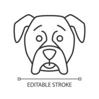 boxer niedlicher kawaii linearer charakter. Symbol für dünne Linie. Hund mit gedämpfter Schnauze. Erstauntes Tier mit offenem Mund. Haushund. vektor isoliert umriss illustration. editierbarer Strich