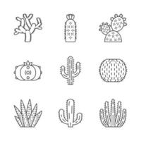 vilda kaktusar linjära ikoner set. sydamerikansk tropisk flora. suckulenter. taggiga växter. kaktus samling. tunn linje kontursymboler. isolerade vektor kontur illustrationer. redigerbar linje