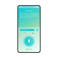 röstinmatning smartphone gränssnitt vektor mall. mobilverktyg app sida blå design layout. skärm för att konvertera tal till text. ljudtyp applikation platt gradient ui. tala nu-knapp telefonens display