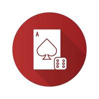 Würfel und Spielkarte flaches Design lange Schatten-Glyphe-Symbol. Kasino. Glücksspiel. Vektor-Silhouette-Illustration vektor