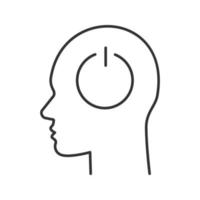 mänskligt huvud med strömbrytaren inuti linjär ikon. hjärnan stängs av. tunn linje illustration. robot. kontur symbol. vektor isolerade konturritning